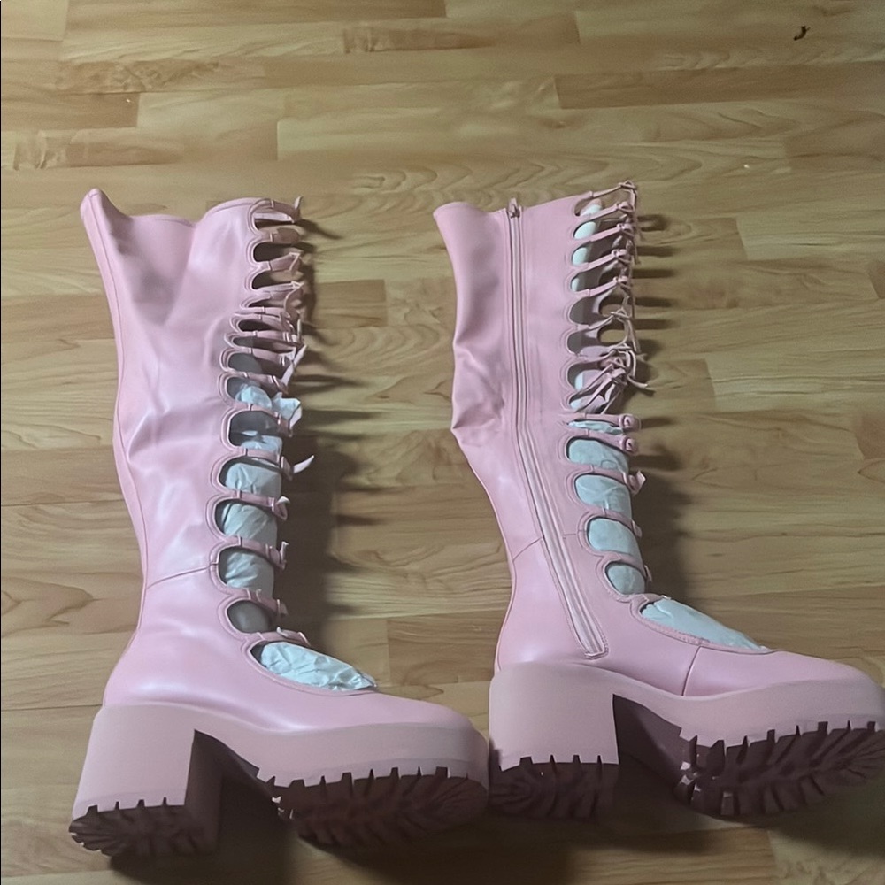 ‼️NWT‼️Dolls Kill X Sugar Thrillz Mary Jane Knee High Pink Boots Multiple Sizes